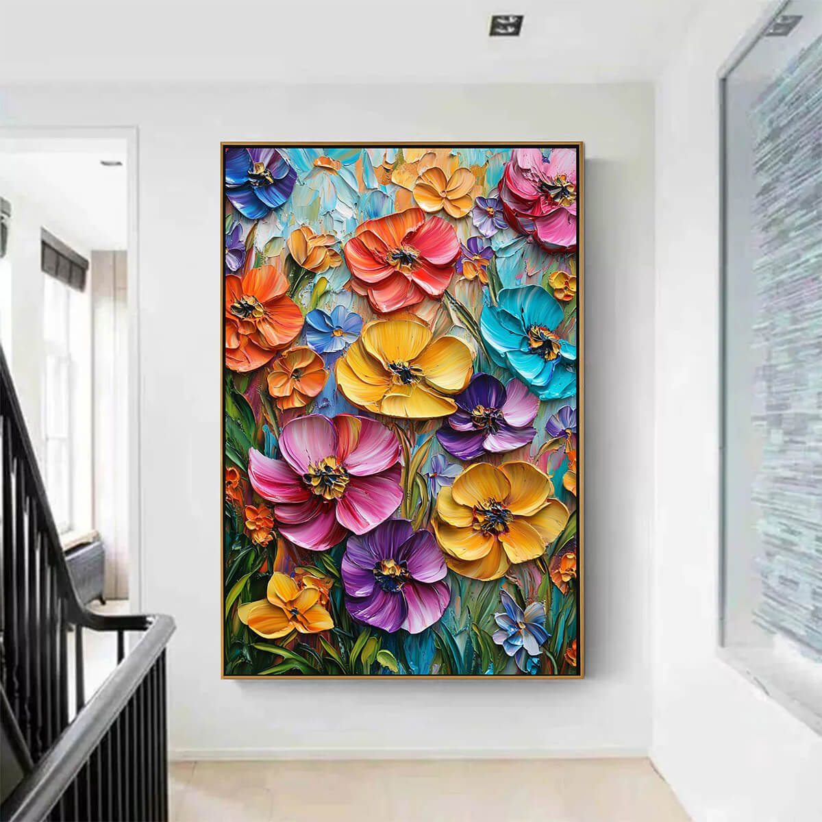 Blooming Rhapsody: Colorful Impasto Floral Oil Painting Canvas
