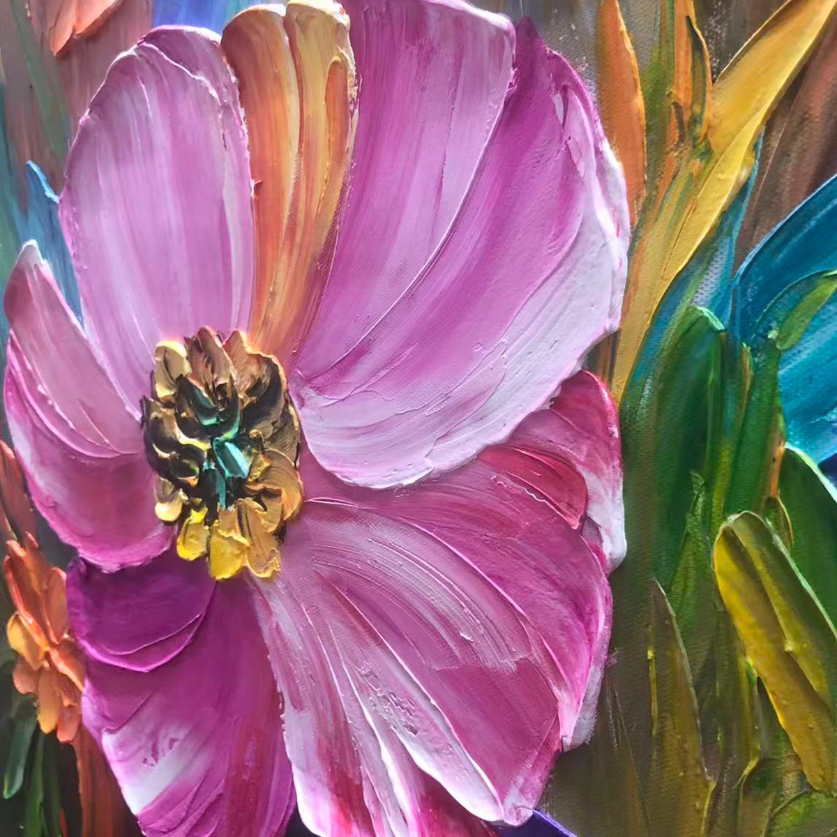 Blooming Rhapsody: Colorful Impasto Floral Oil Painting Canvas