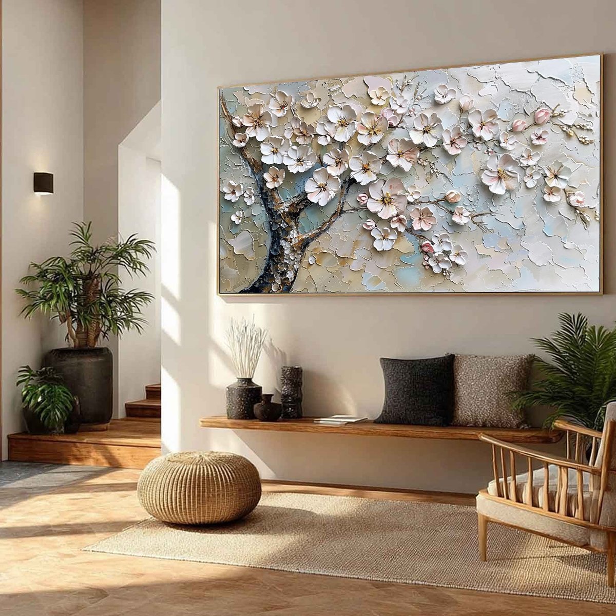 Blossom Serenade impasto floral oil painting wall art on canvas