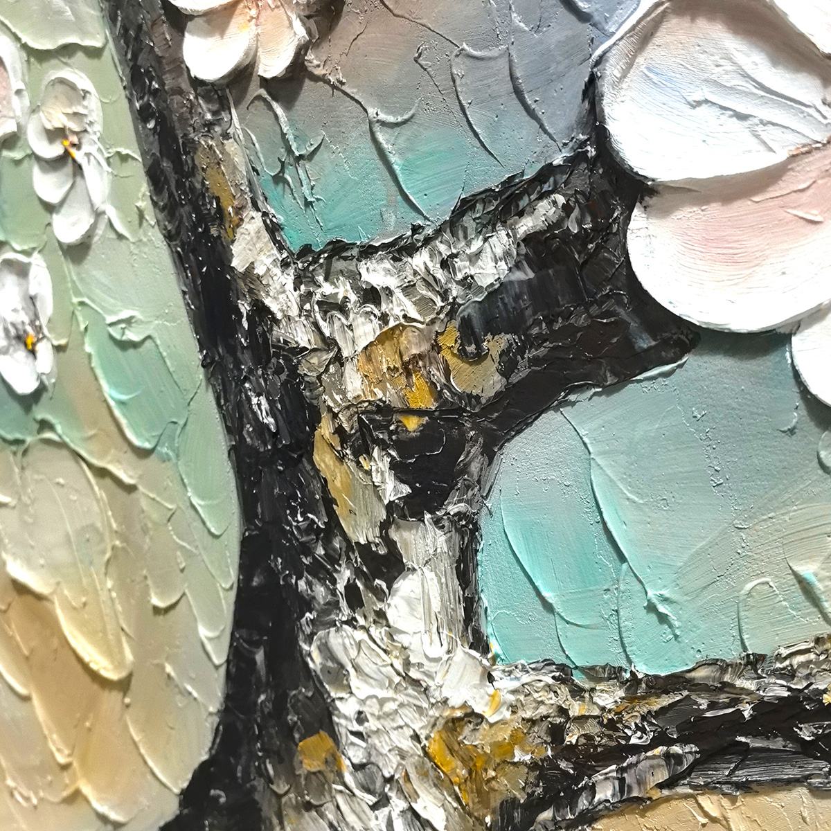 BLOSSOM SERENADE: Textured Impasto Cherry Blossom Painting