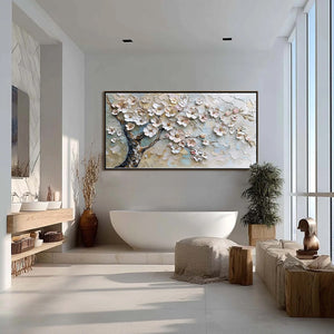 BLOSSOM SERENADE: Textured Impasto Cherry Blossom Painting