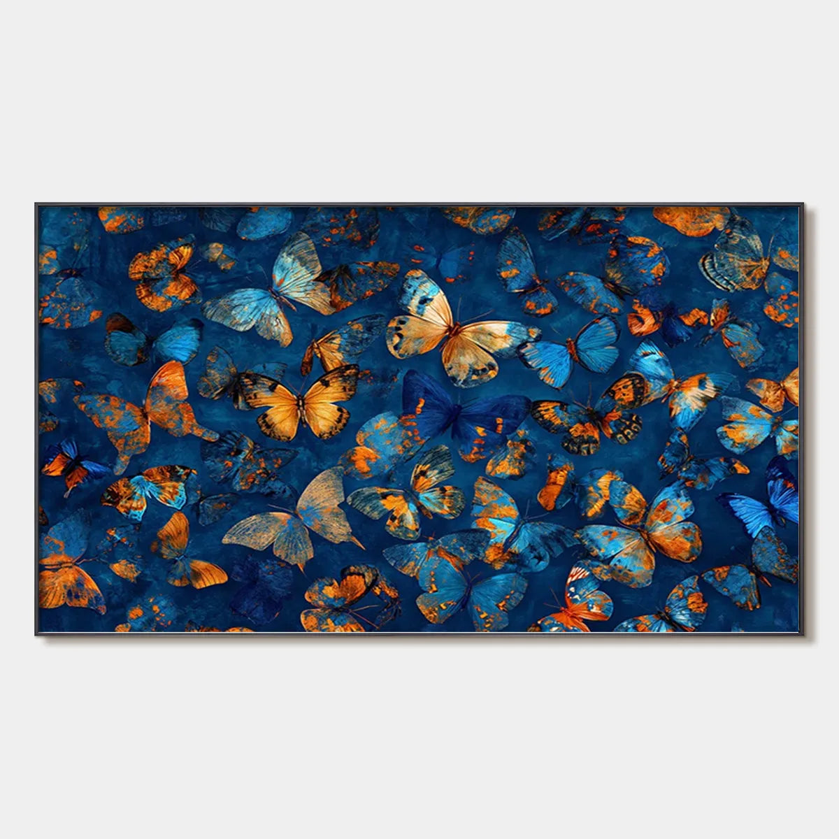 Blue Morpho Waltz: Blue & Gold Butterfly Oil Painting Canvas Wall Art