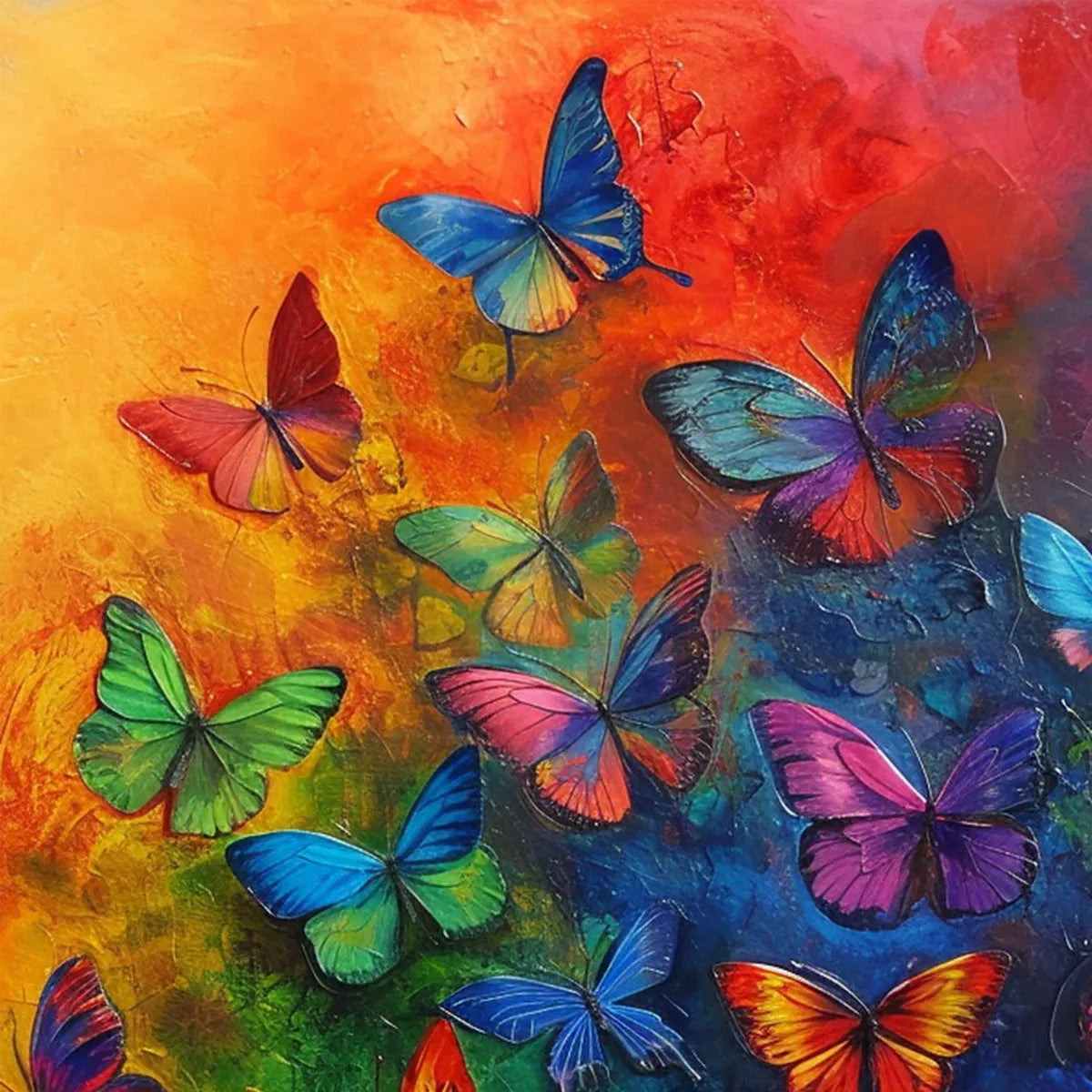 BUTTERFLY RAINBOW: Square Colorful Butterfly Oil Painting on Canvas