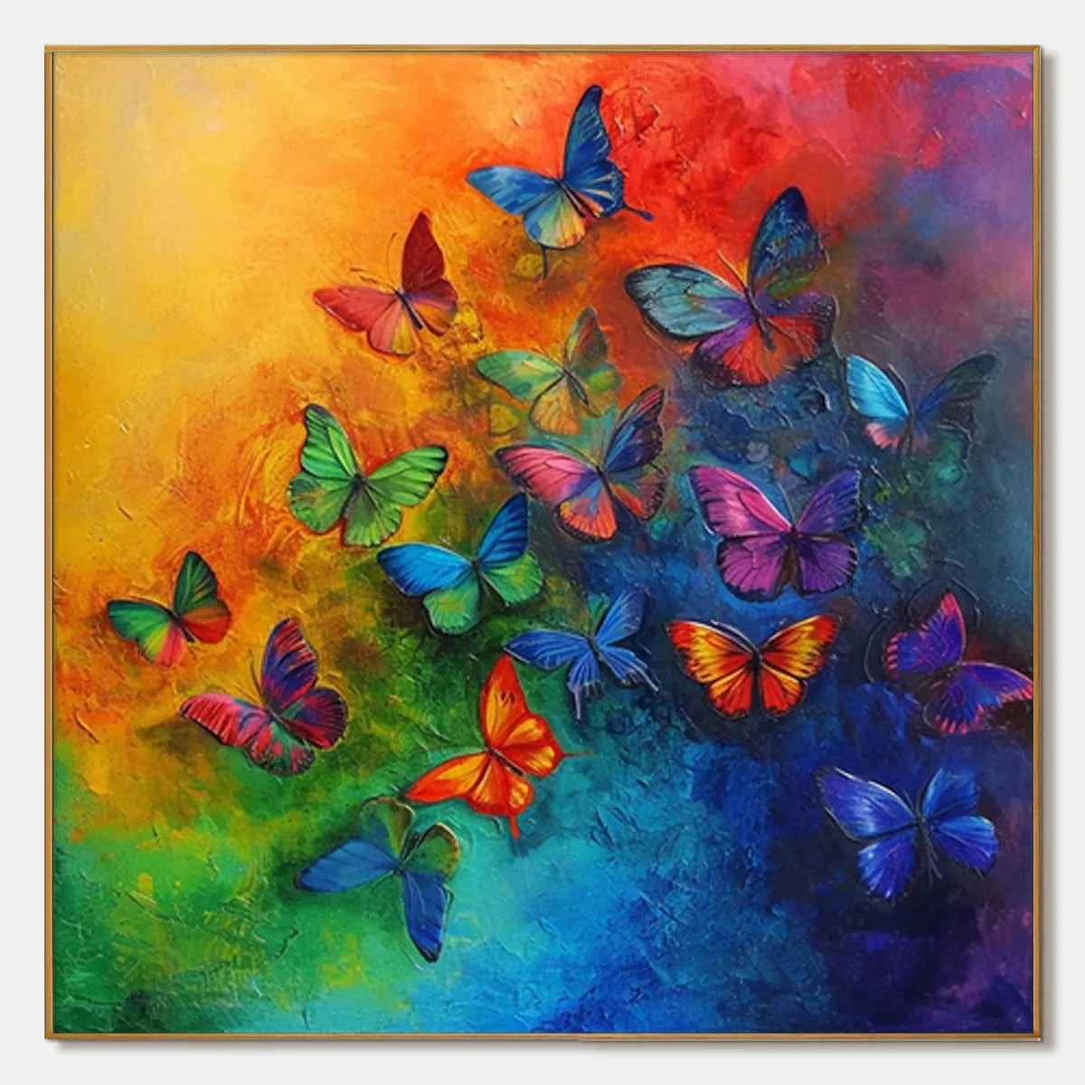 Butterfly Rainbow: Square Colorful Butterfly Oil Painting Canvas Wall Art