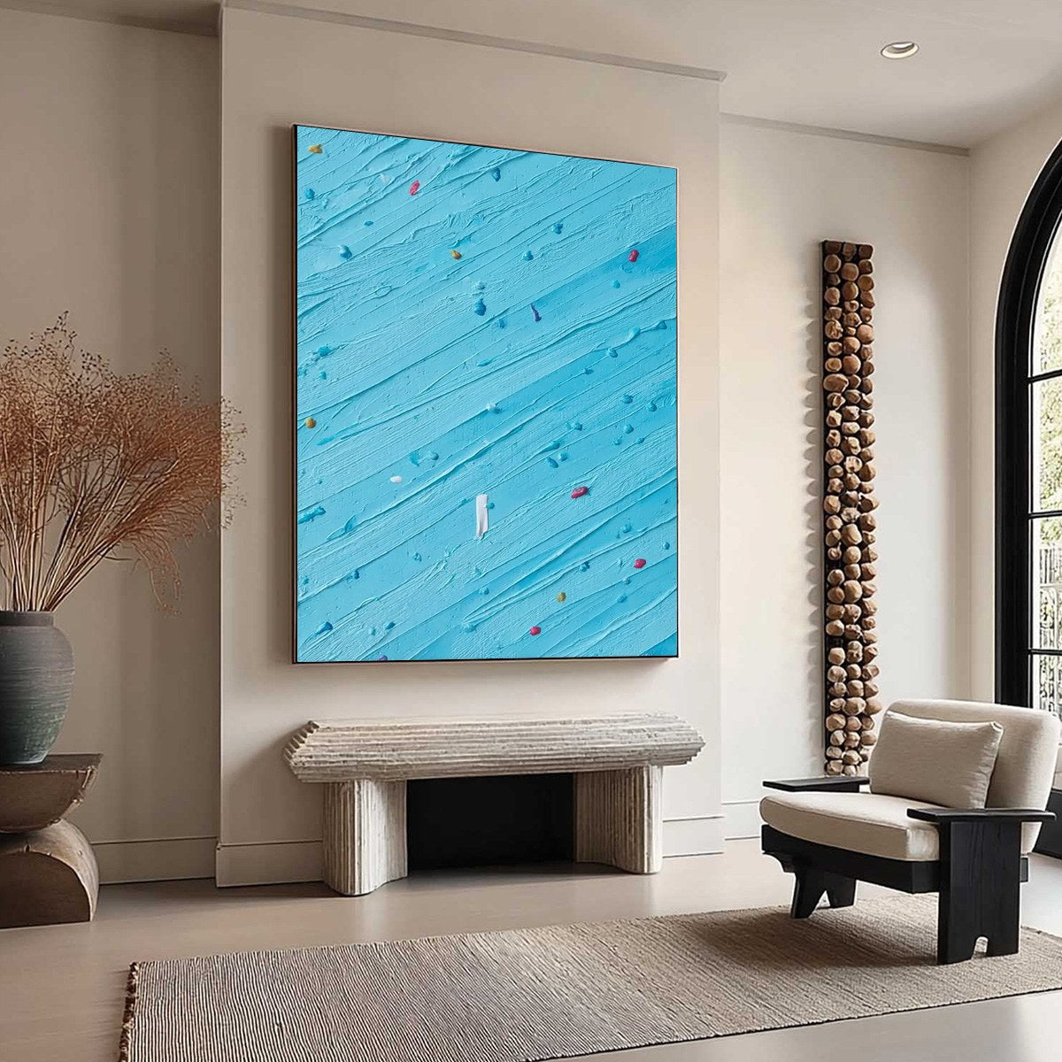 Blue impasto abstract wall art, original textured handmade painting