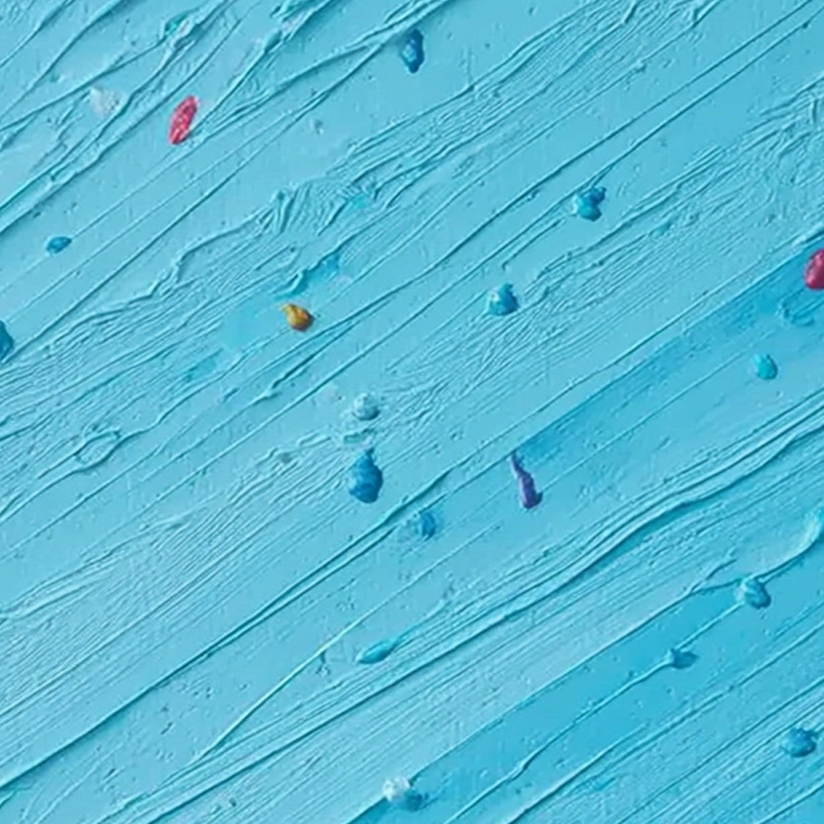 Original blue textured impasto abstract wall art with colorful dots.