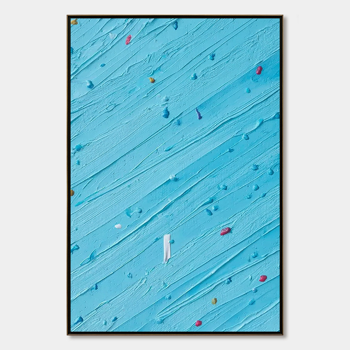 CANDY RAIN: Playful Blue Textured Abstract Impasto Wall Art