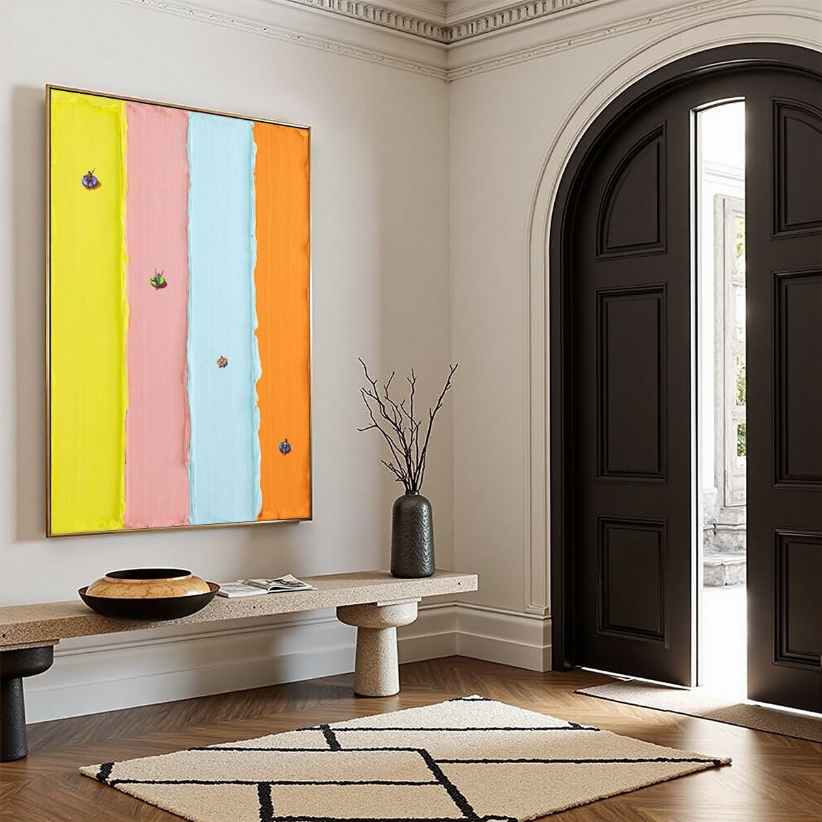 Candy Stripe Serenade minimalist pastel textured abstract oil painting