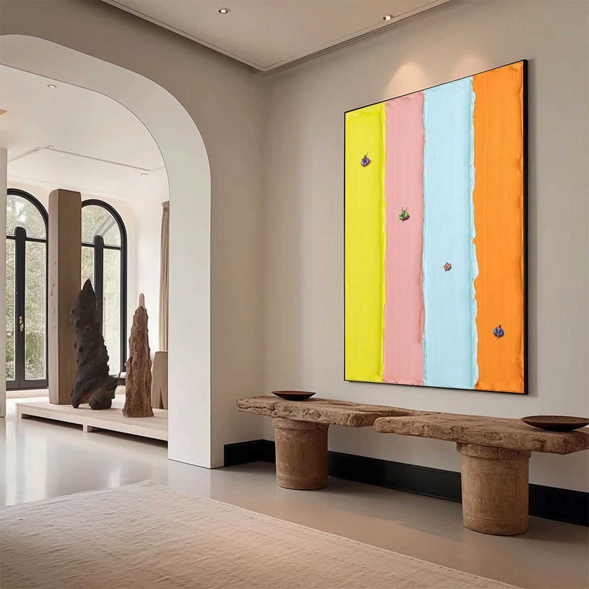 CANDY STRIPE SERENADE: Minimalist Pastel Textured Oil Painting