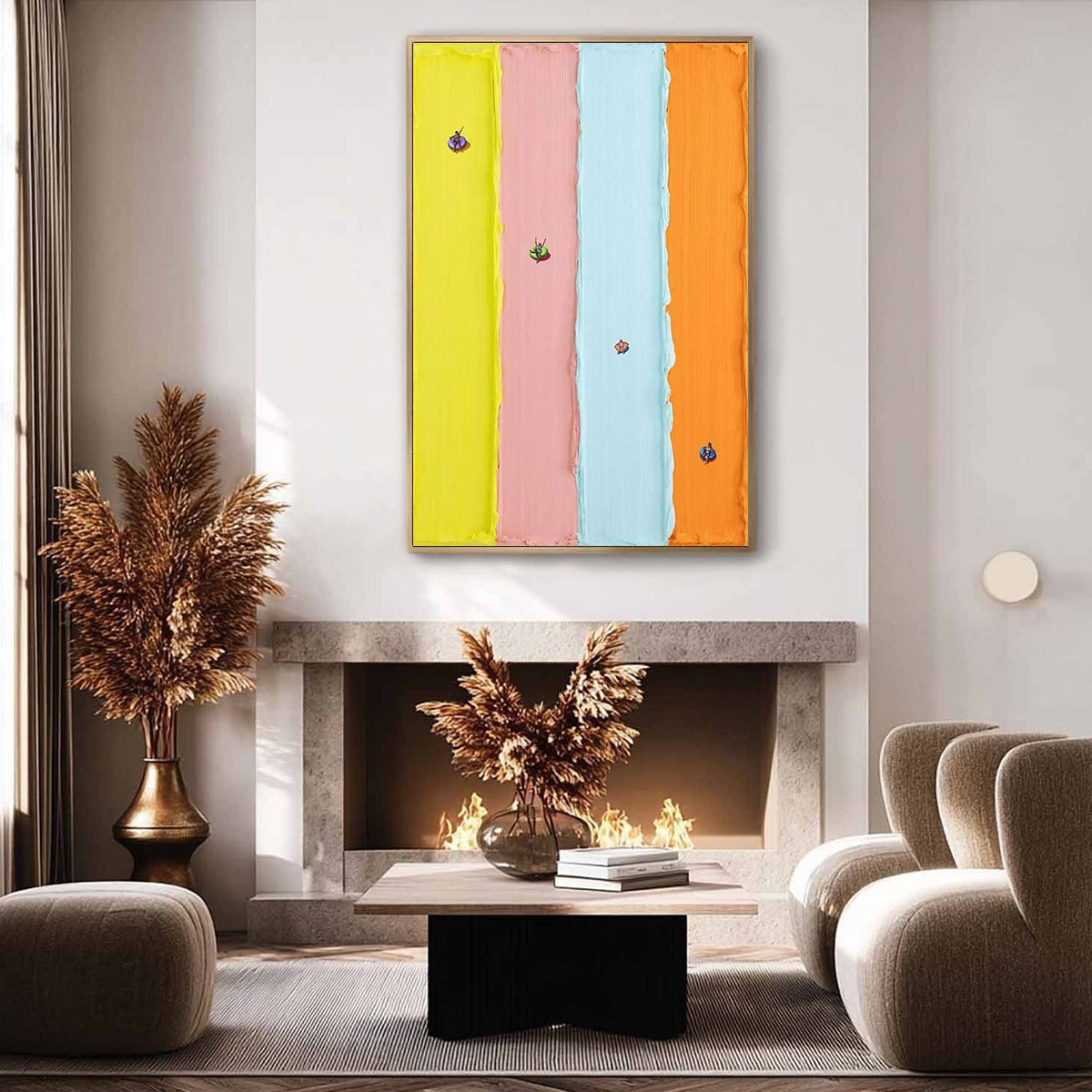 CANDY STRIPE SERENADE: Minimalist Pastel Textured Oil Painting