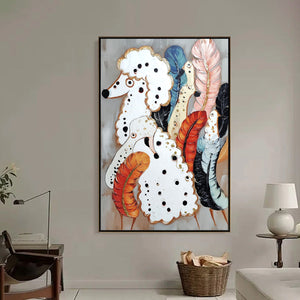 CANINE COUTURE: Whimsical Abstract Poodle and Feather Painting