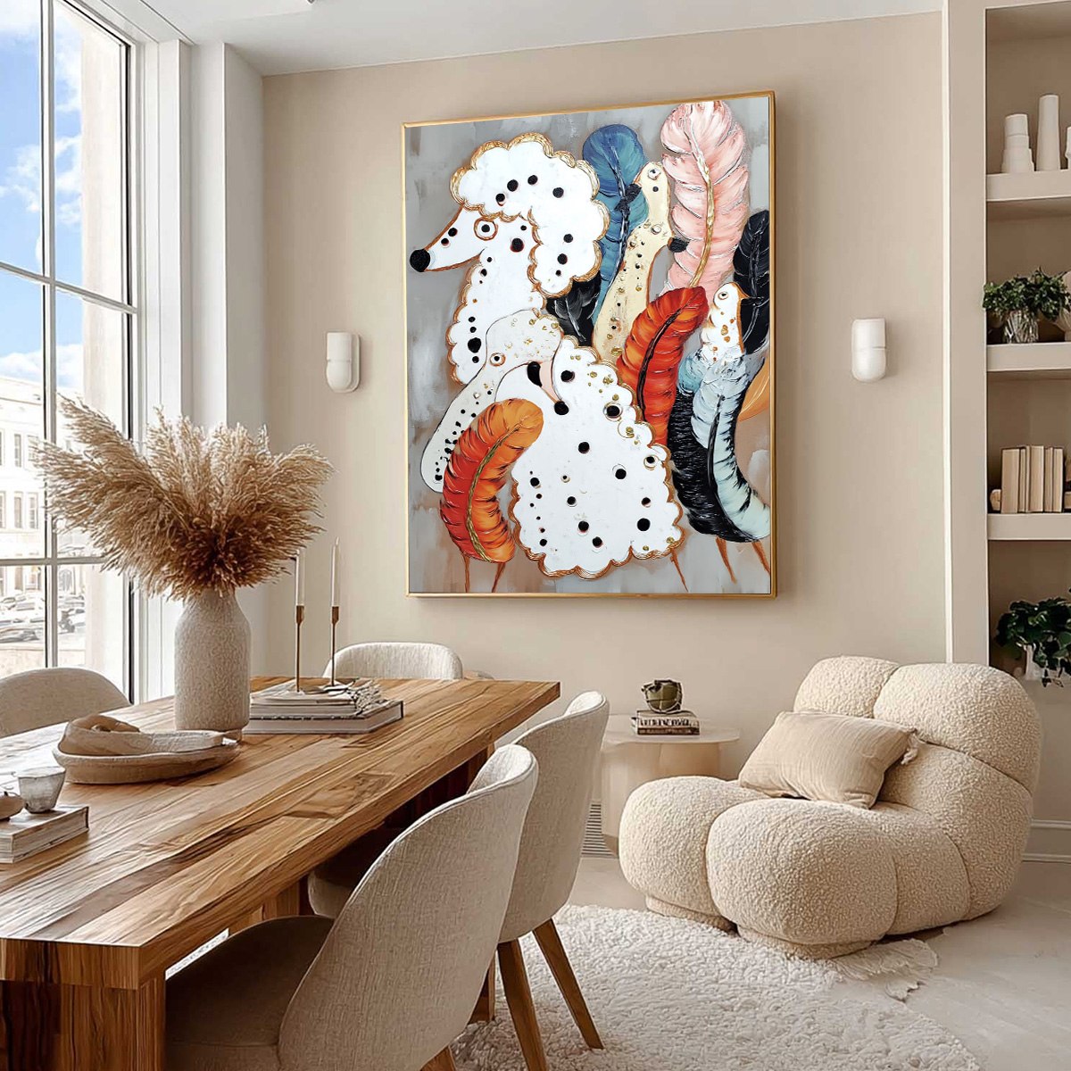CANINE COUTURE: Whimsical Abstract Poodle and Feather Painting