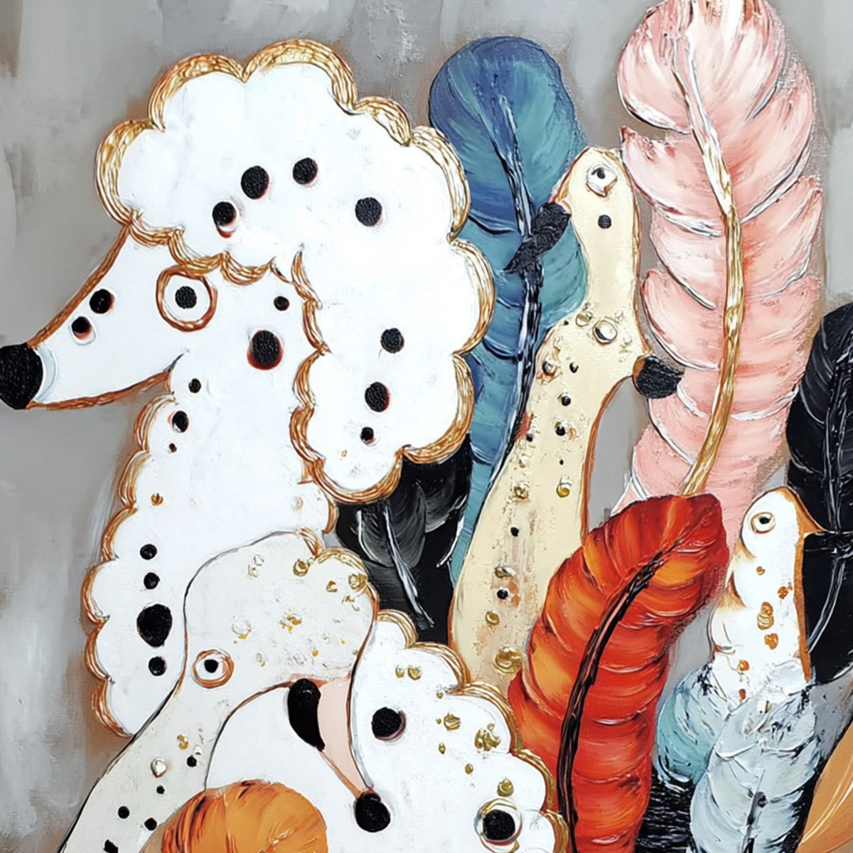 CANINE COUTURE: Whimsical Abstract Poodle and Feather Painting