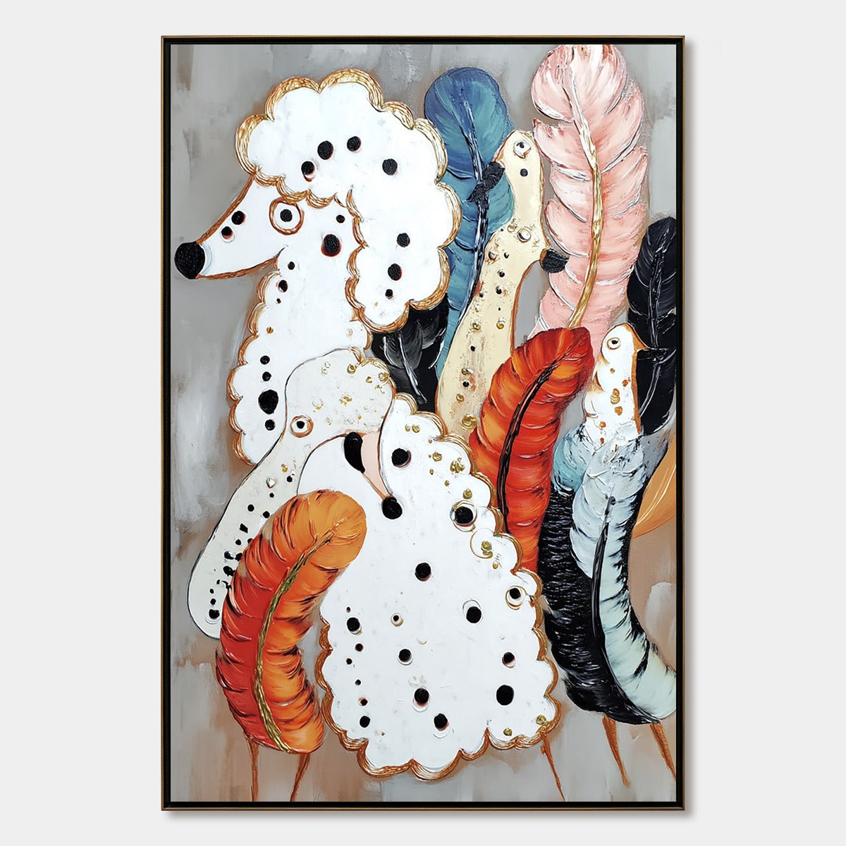 CANINE COUTURE: Whimsical Abstract Poodle and Feather Painting