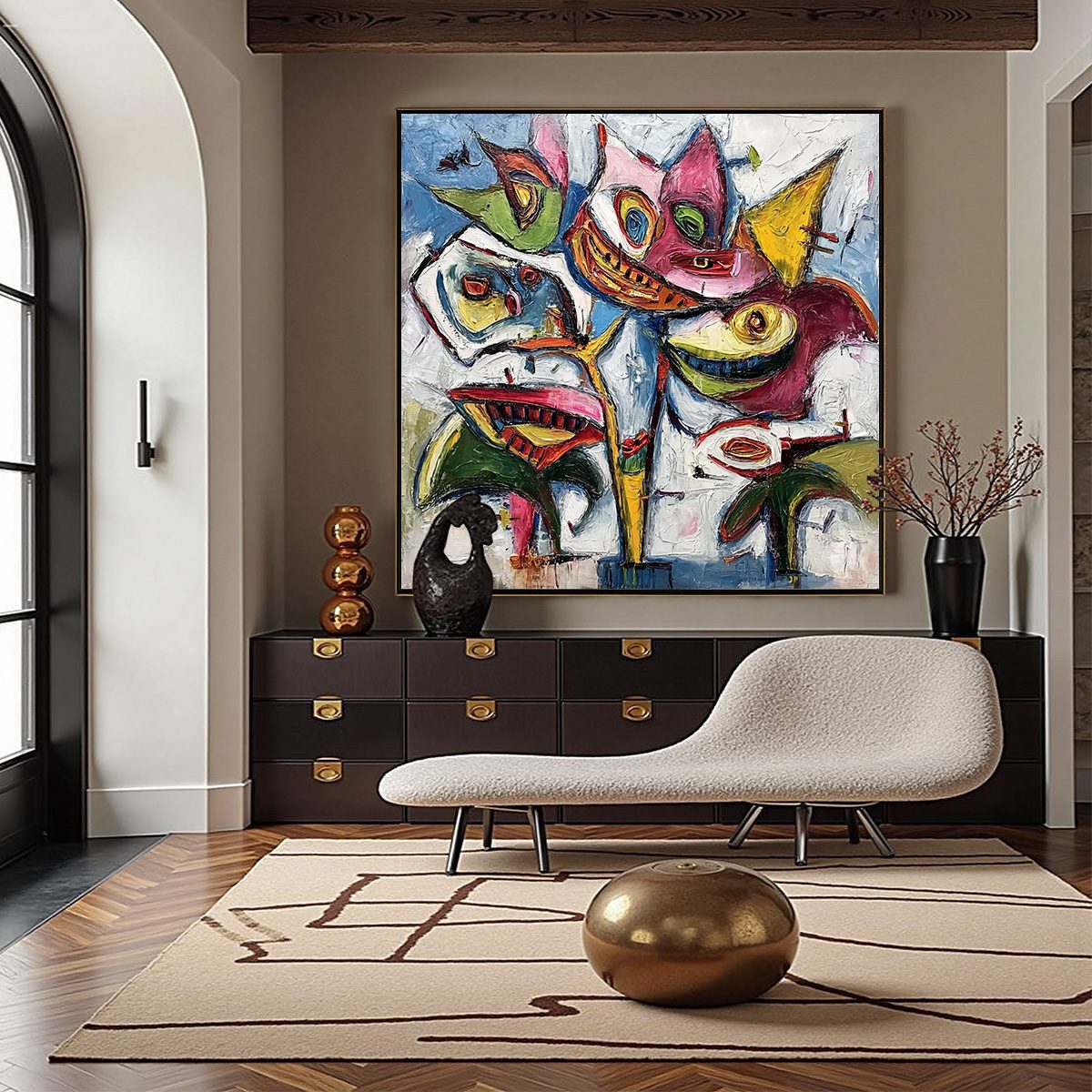 CARNIVAL OF SMILES: Large Colorful Abstract Impasto Wall Art