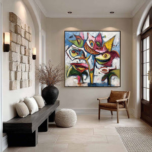 CARNIVAL OF SMILES: Large Colorful Abstract Impasto Wall Art