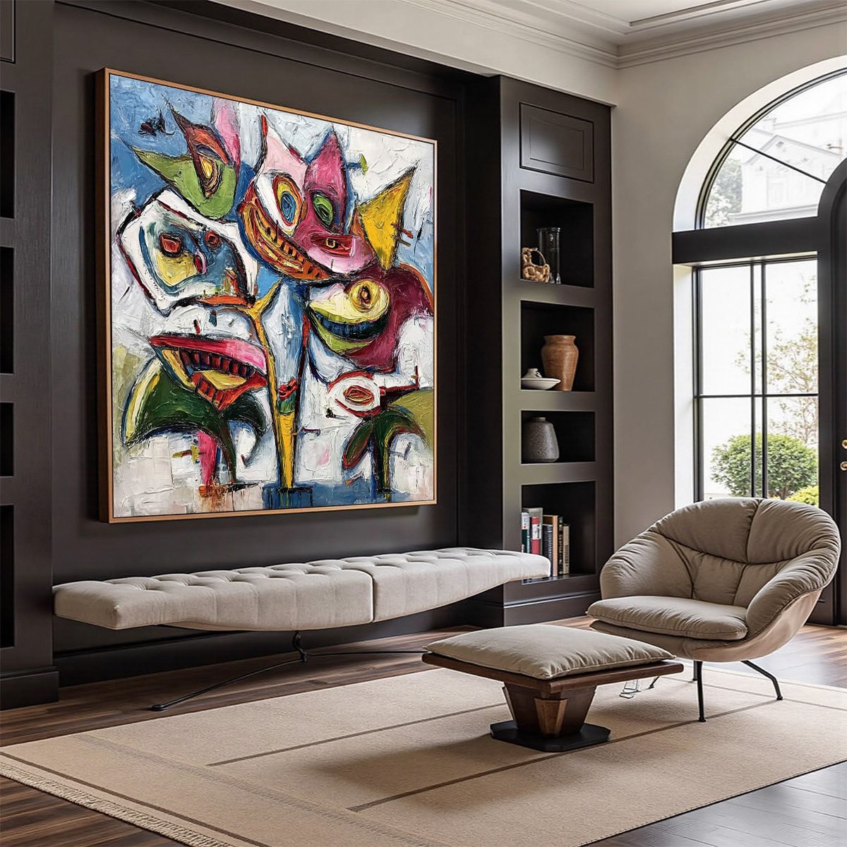 CARNIVAL OF SMILES: Large Colorful Abstract Impasto Wall Art