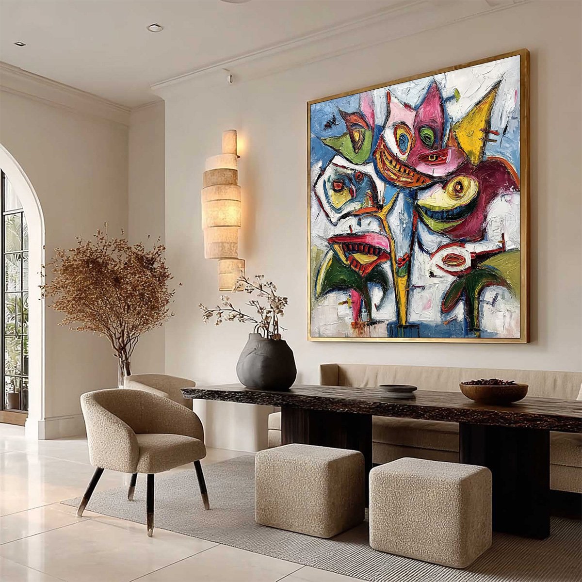 CARNIVAL OF SMILES: Large Colorful Abstract Impasto Wall Art