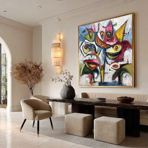 CARNIVAL OF SMILES: Large Colorful Abstract Impasto Wall Art