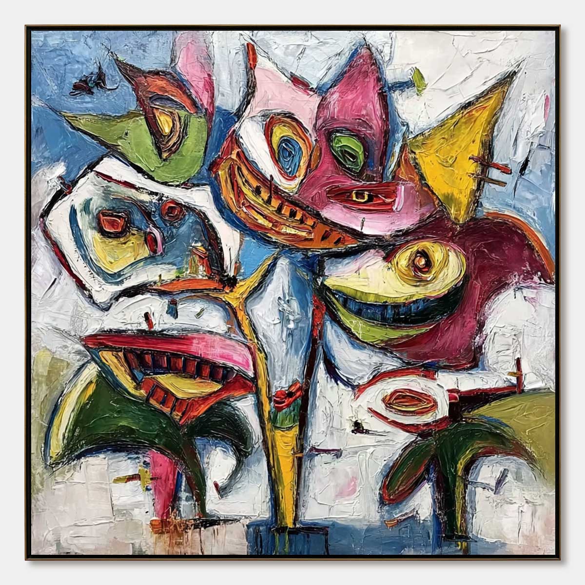 CARNIVAL OF SMILES: Large Colorful Abstract Impasto Wall Art