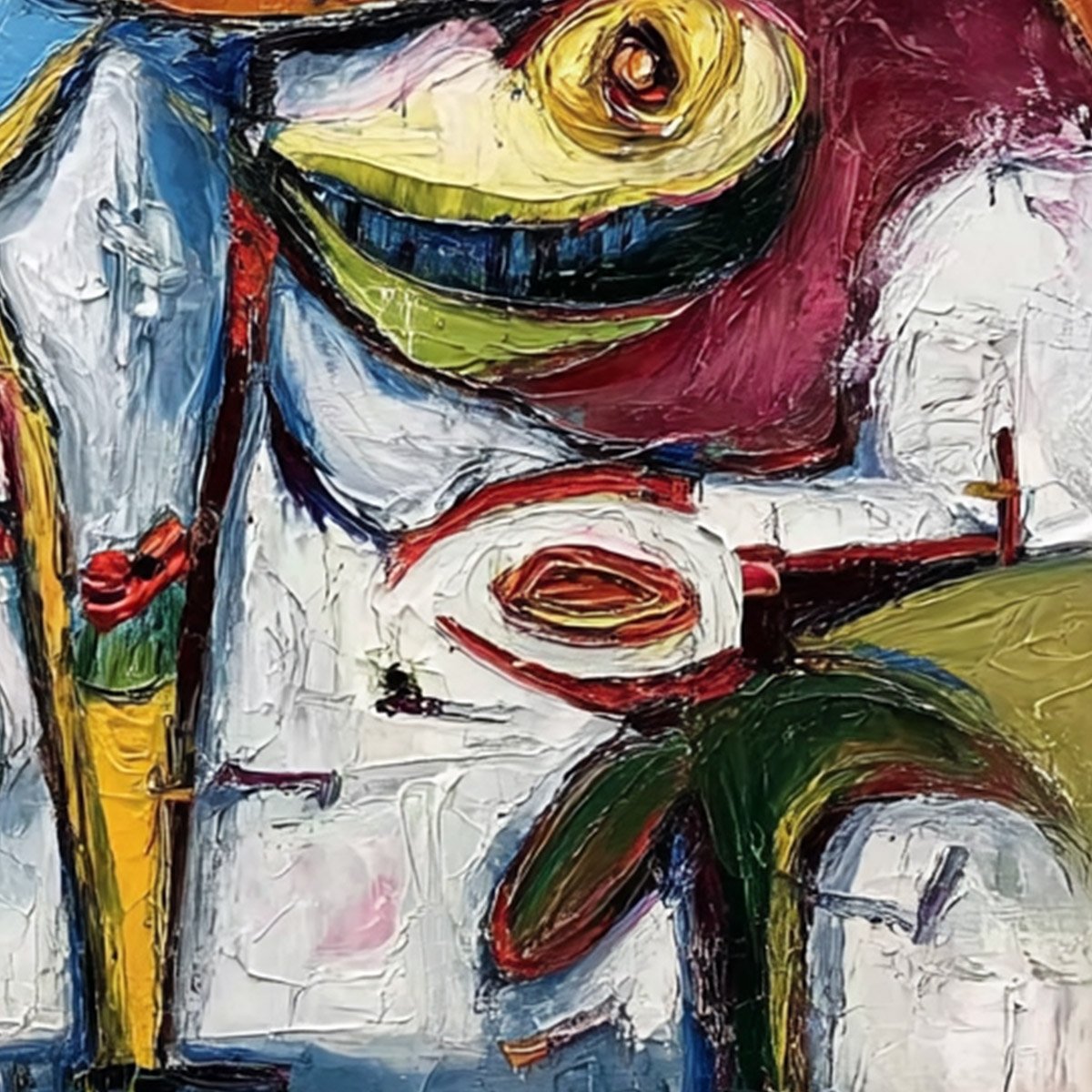 CARNIVAL OF SMILES: Large Colorful Abstract Impasto Wall Art