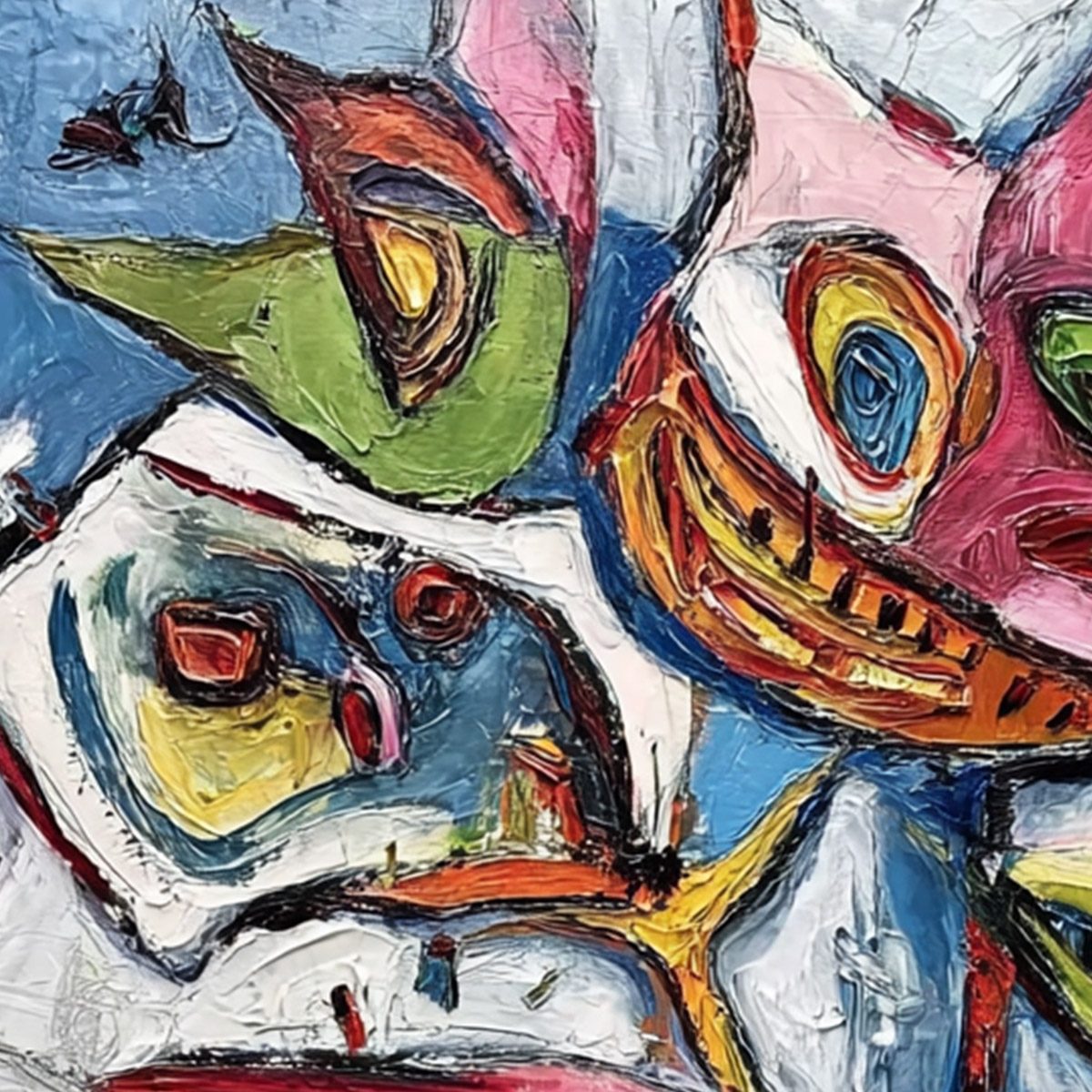 CARNIVAL OF SMILES: Large Colorful Abstract Impasto Wall Art