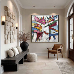 CARNIVAL OF SOULS: Large Colorful Abstract Impasto Wall Art