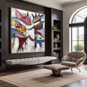 CARNIVAL OF SOULS: Large Colorful Abstract Impasto Wall Art