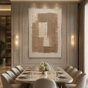 CARVED SAND: Beige Relief Texture Vertical Painting