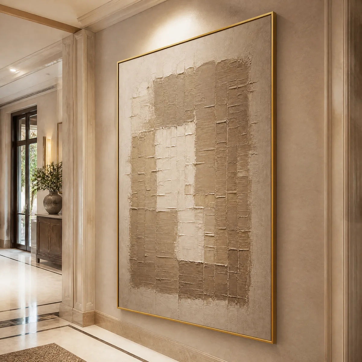 CARVED SAND: Beige Relief Texture Vertical Painting