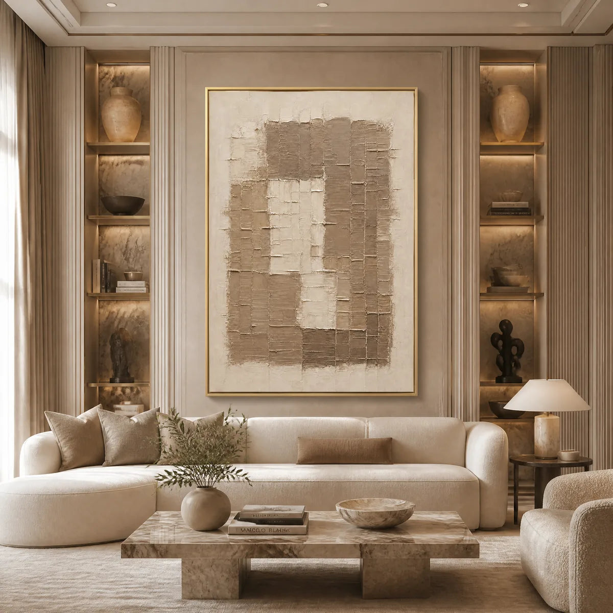 CARVED SAND: Beige Relief Texture Vertical Painting