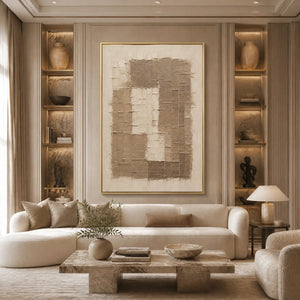 CARVED SAND: Beige Relief Texture Vertical Painting