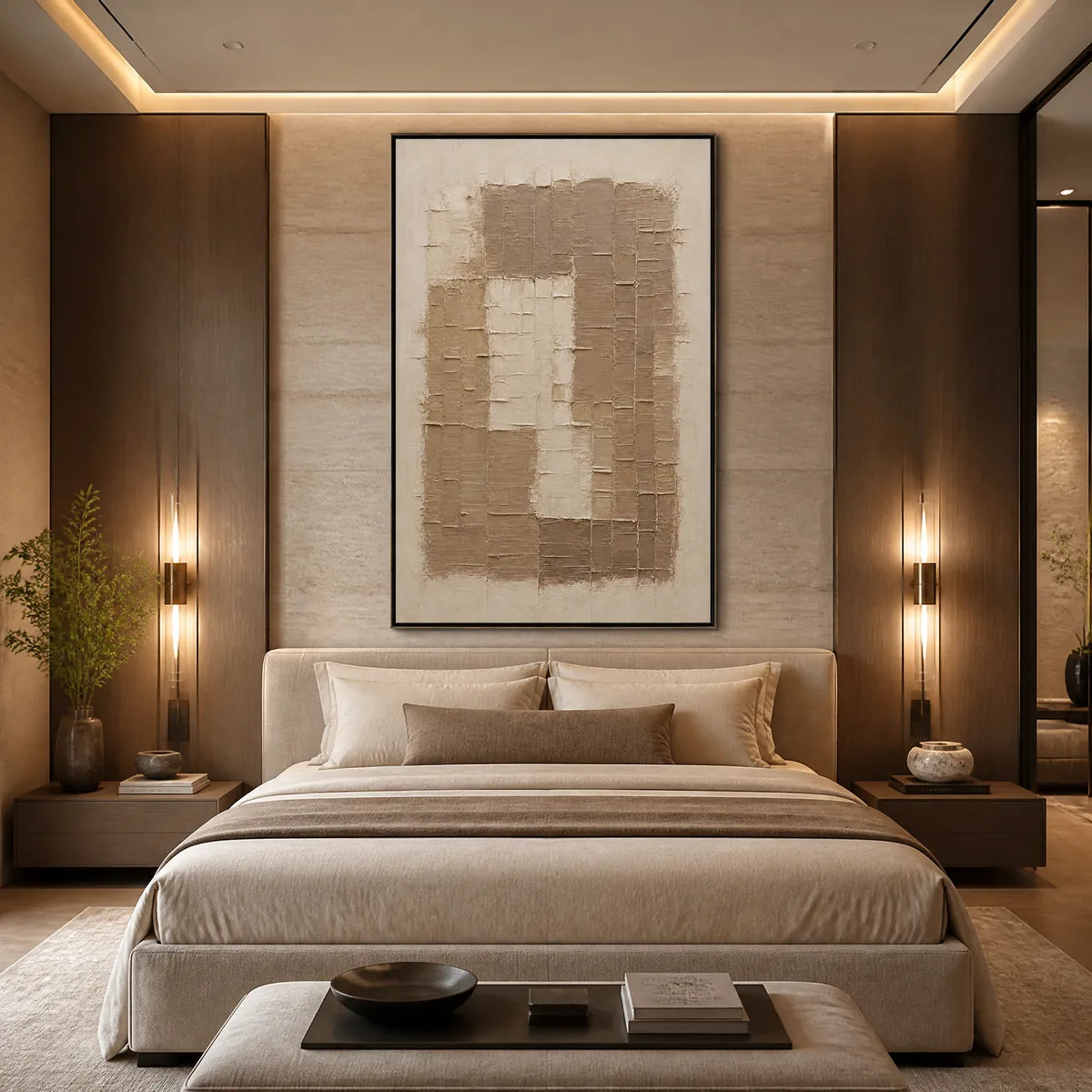 CARVED SAND: Beige Relief Texture Vertical Painting