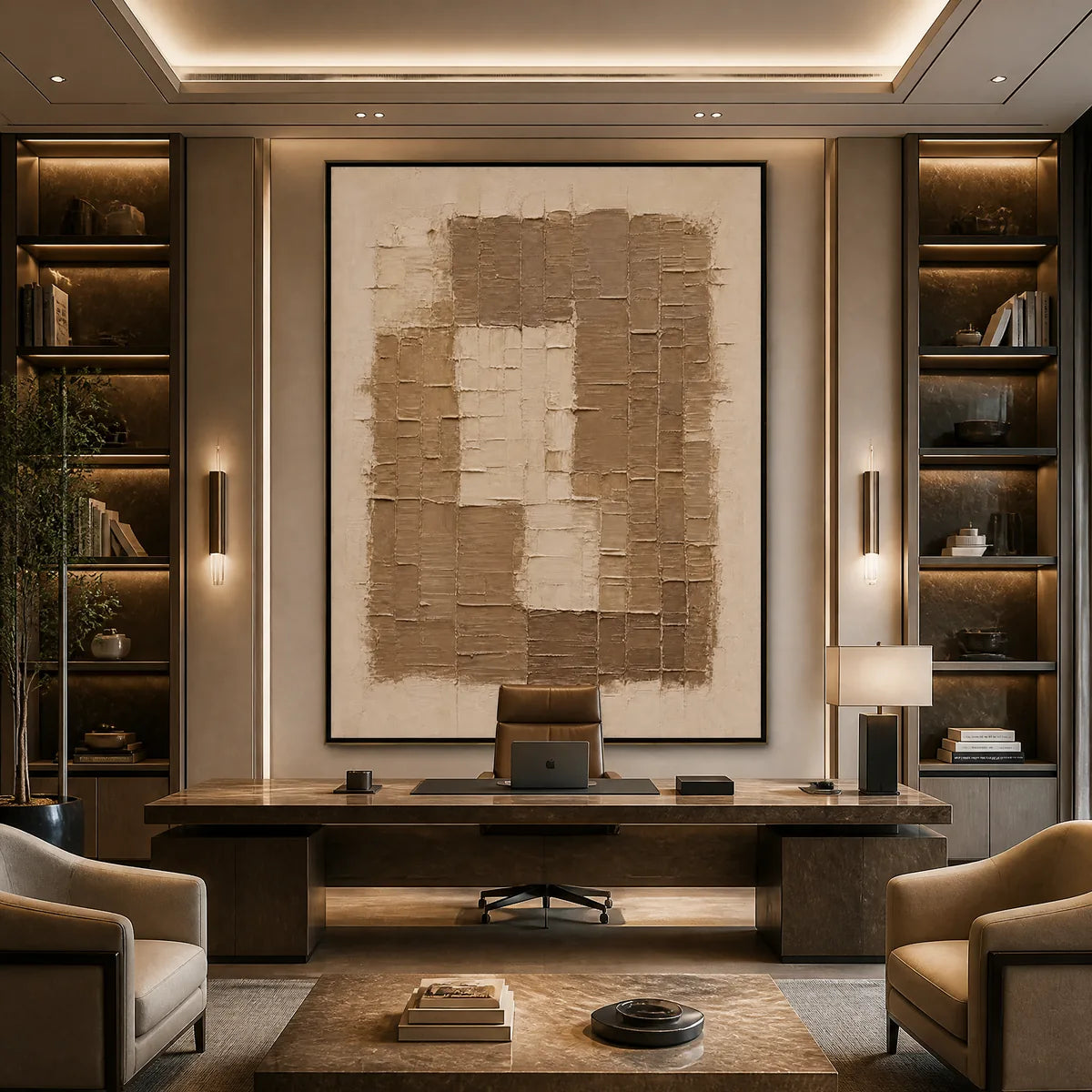 CARVED SAND: Beige Relief Texture Vertical Painting