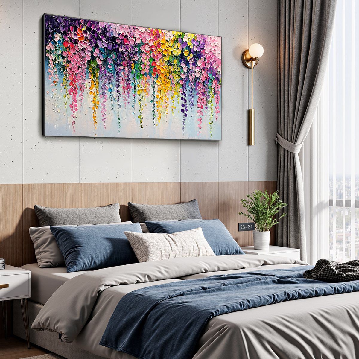 CASCADE OF COLOR: Textured Impasto Floral Oil Painting