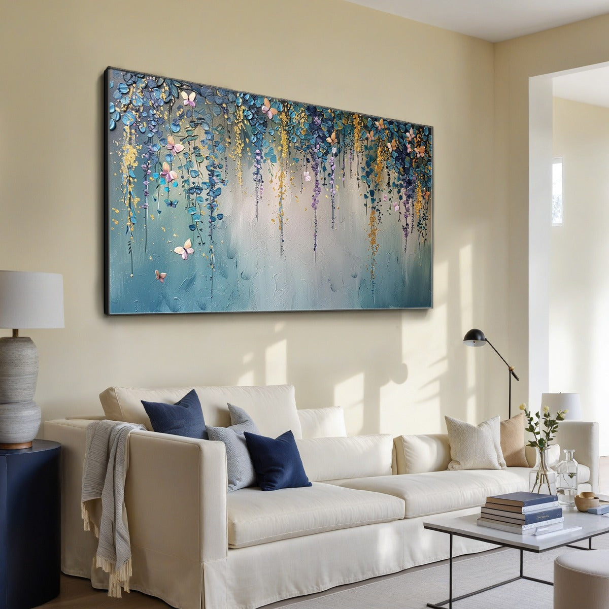 CASCADE: Panoramic Floral and Butterfly Oil Painting