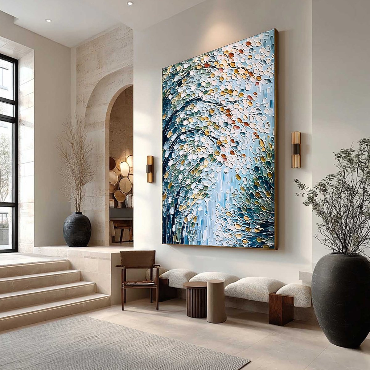 CASCADING PETALS: Heavy Texture Abstract Tree Impasto Painting