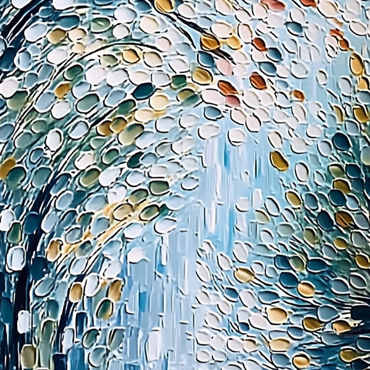 CASCADING PETALS: Heavy Texture Abstract Tree Impasto Painting