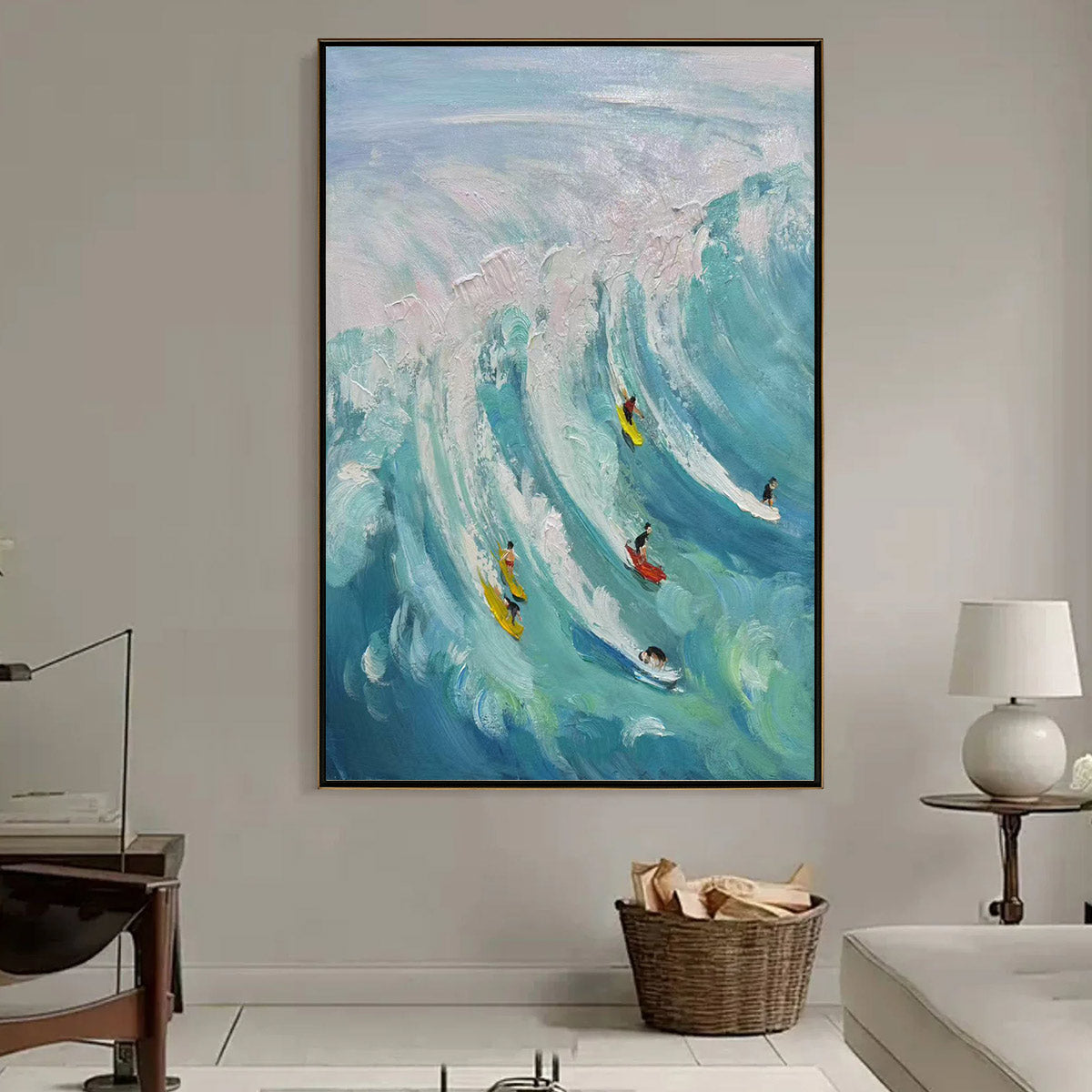 Ready to Ship ｜Catching the Wave: Vertical Surfer Ocean Painting