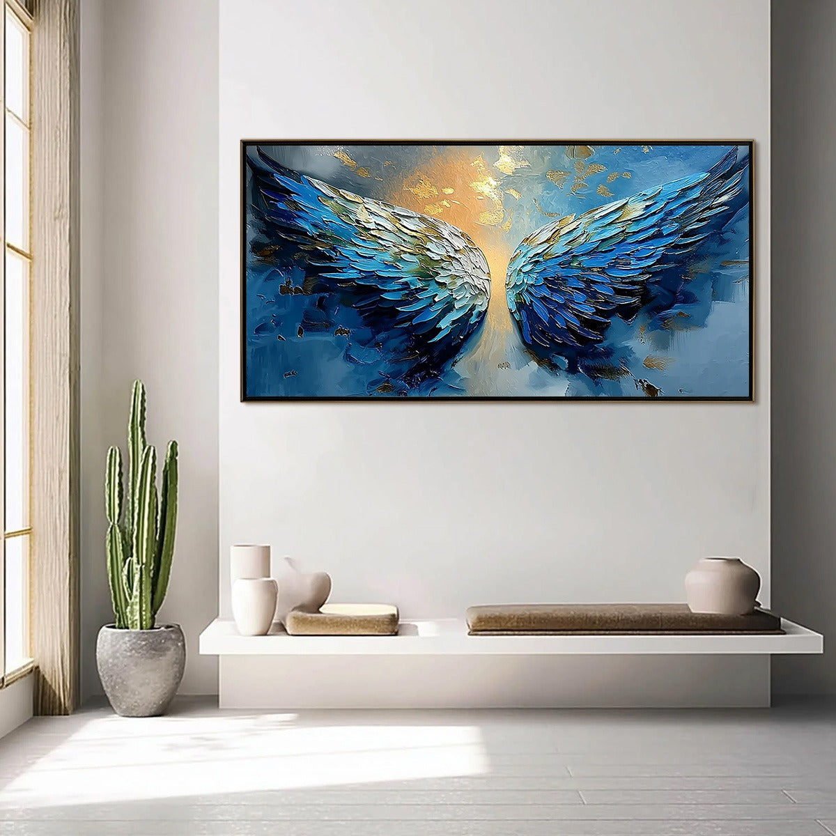 CELESTIAL ASCENSION: Textured Abstract Angel Wings Painting with Gold Leaf