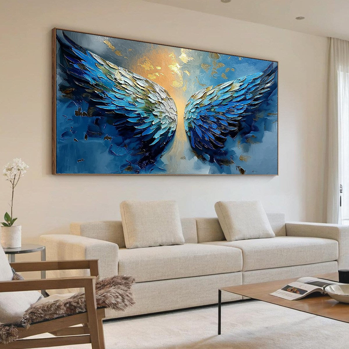 CELESTIAL ASCENSION: Textured Abstract Angel Wings Painting with Gold Leaf