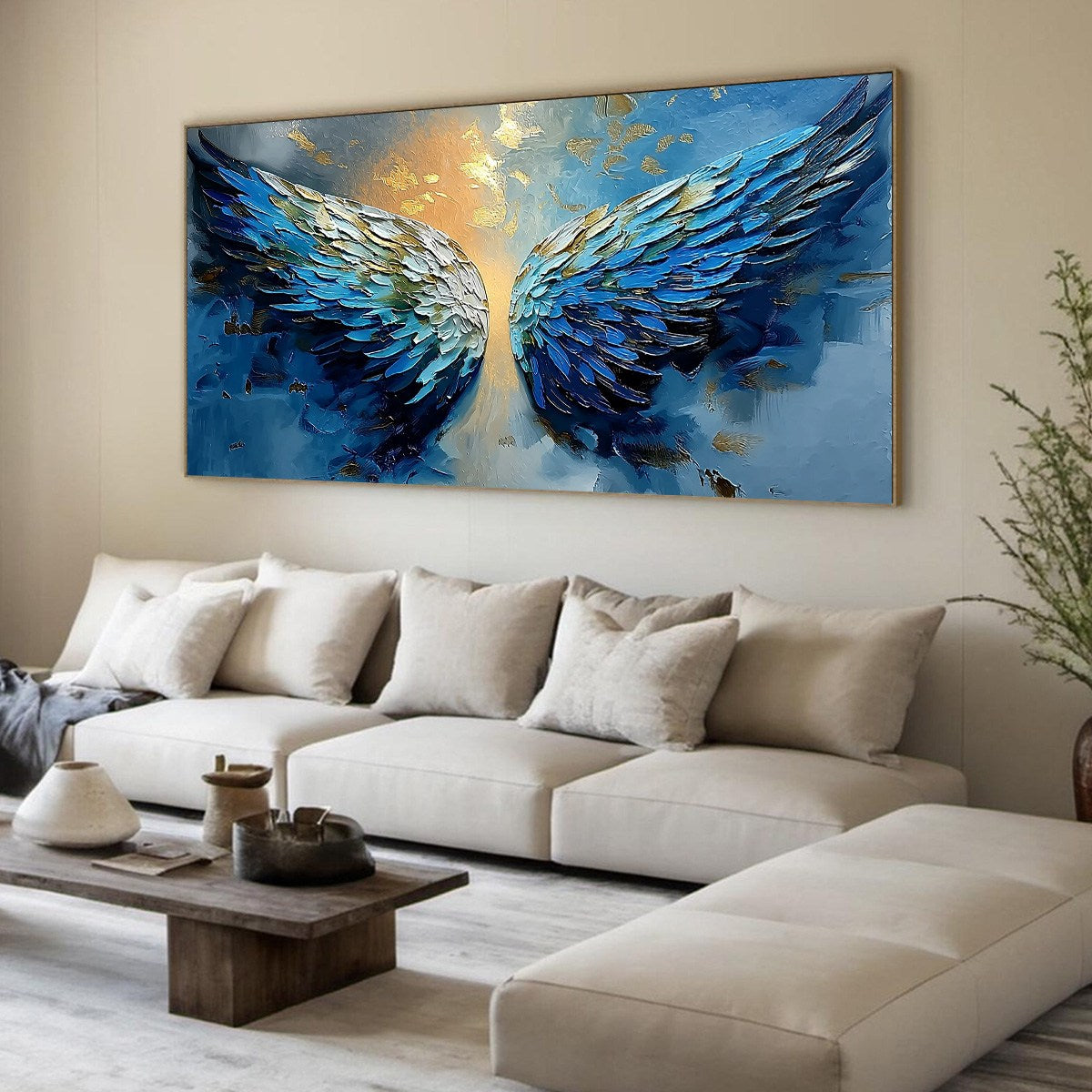 CELESTIAL ASCENSION: Textured Abstract Angel Wings Painting with Gold Leaf