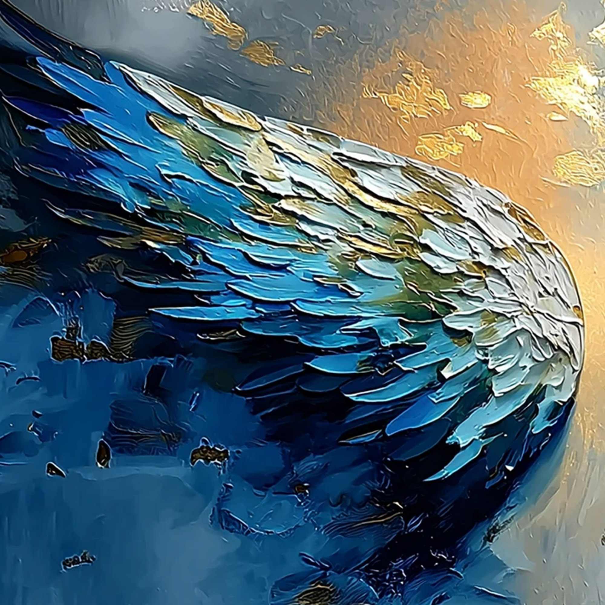 CELESTIAL ASCENSION: Textured Abstract Angel Wings Painting with Gold Leaf