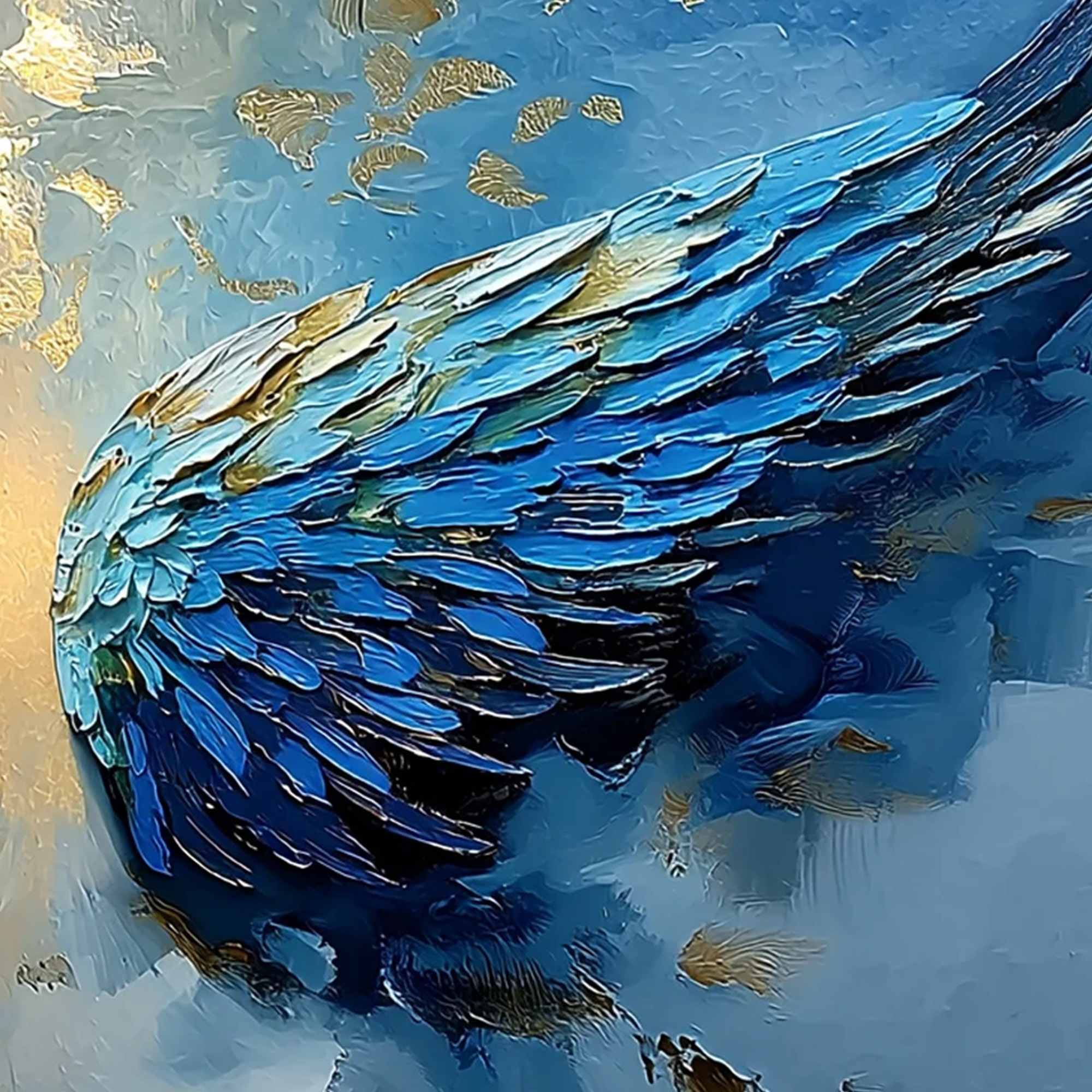 CELESTIAL ASCENSION: Textured Abstract Angel Wings Painting with Gold Leaf
