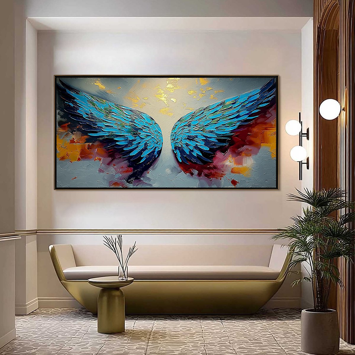 CELESTIAL ASCENT: Abstract Angel Wings Impasto Oil Painting with Gold Leaf