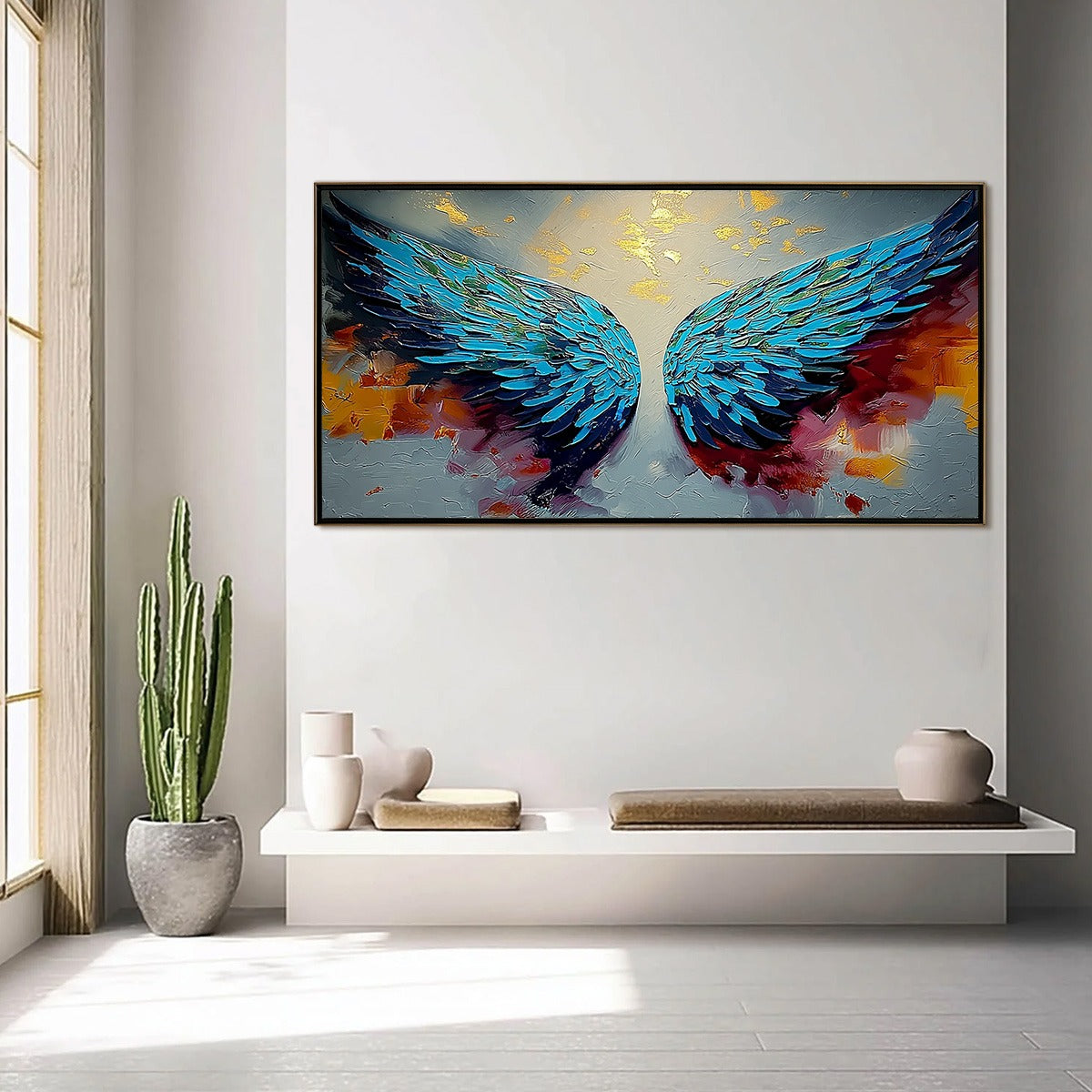 CELESTIAL ASCENT: Abstract Angel Wings Impasto Oil Painting with Gold Leaf
