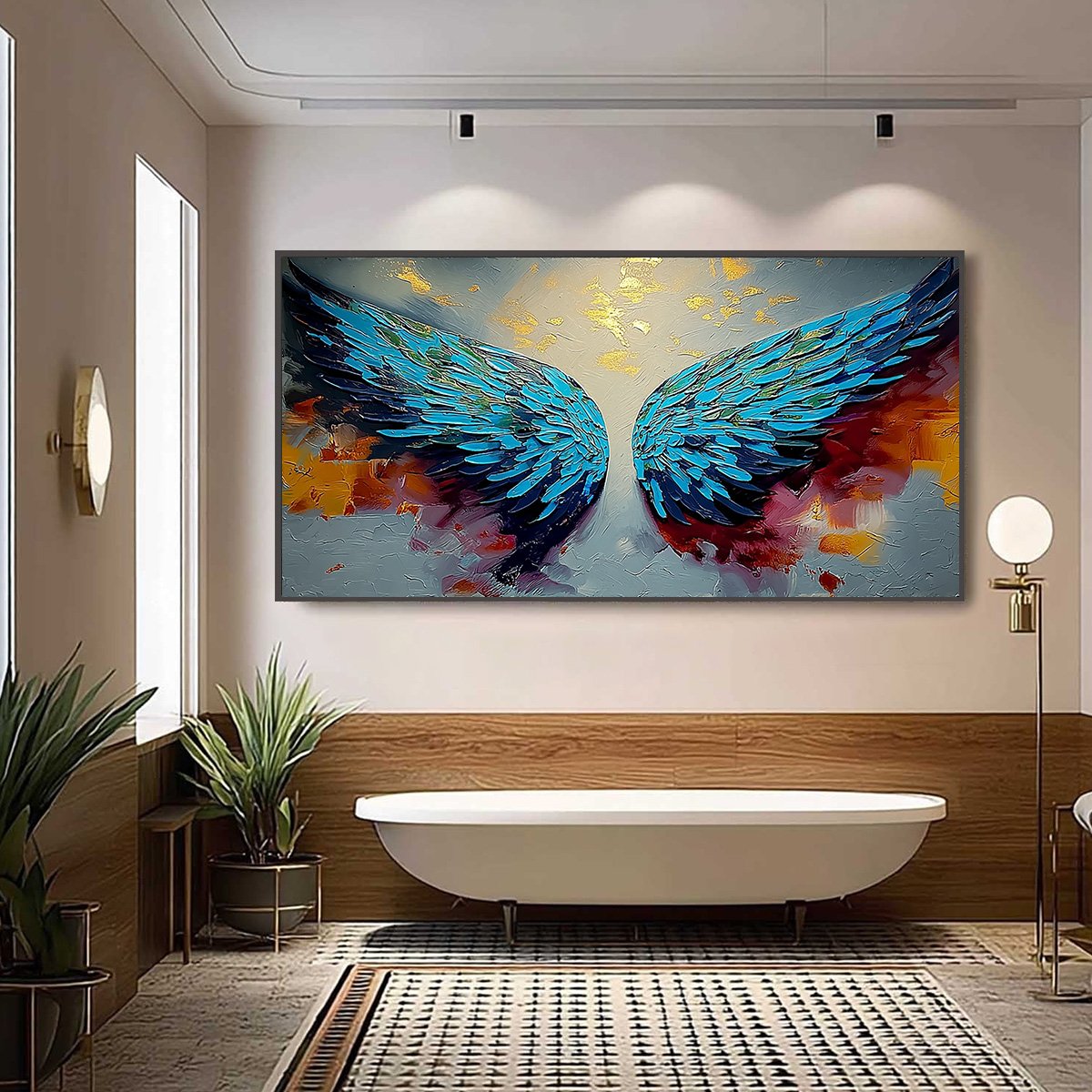 CELESTIAL ASCENT: Abstract Angel Wings Impasto Oil Painting with Gold Leaf