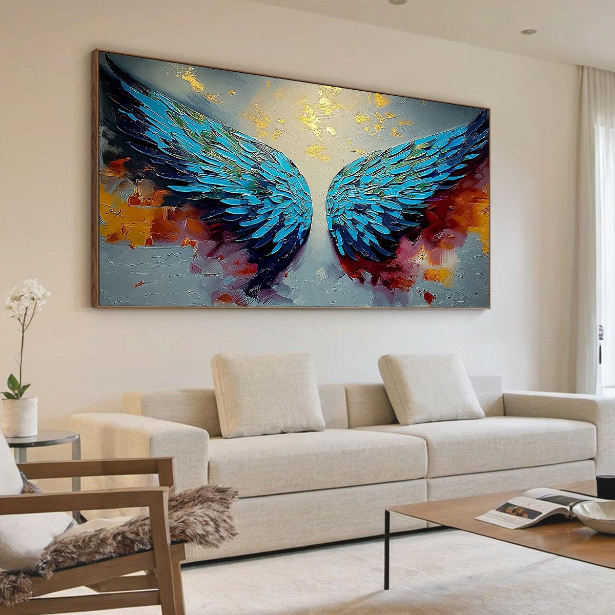 CELESTIAL ASCENT: Abstract Angel Wings Impasto Oil Painting with Gold Leaf