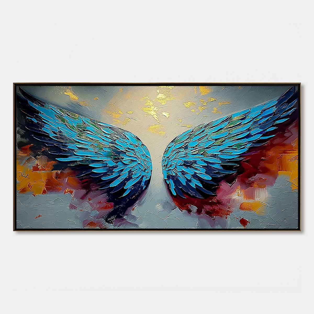 CELESTIAL ASCENT: Abstract Angel Wings Impasto Oil Painting with Gold Leaf