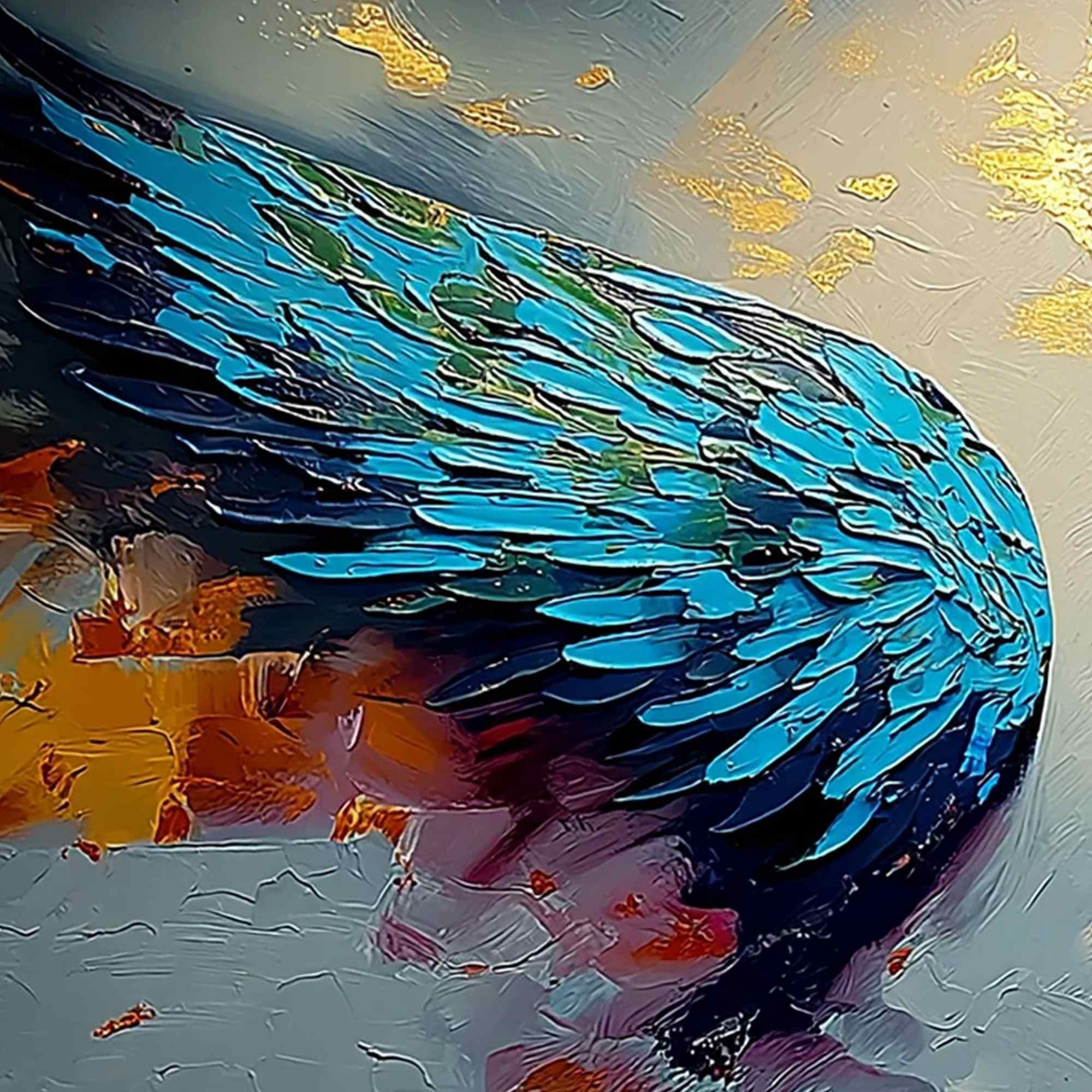 CELESTIAL ASCENT: Abstract Angel Wings Impasto Oil Painting with Gold Leaf